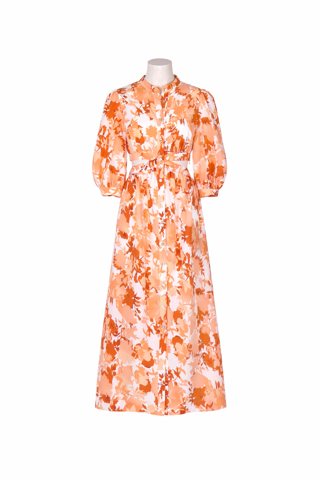 Floral Midi Dress with Side Cut-Outs - Rust