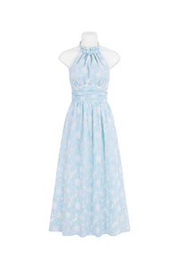 High Neck Floral Dress - Blue