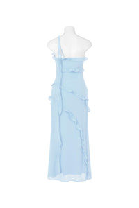 Blue Cocktail Midi with Ruffle Trims