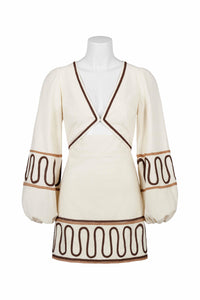 Cream Mini Dress with Billowed Sleeves