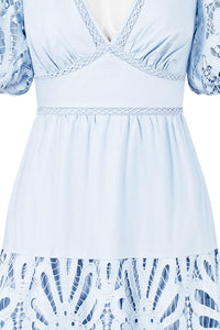 Blue Day Dress with Lace Detail