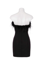 Load image into Gallery viewer, Black Mini Dress with Feather Trim
