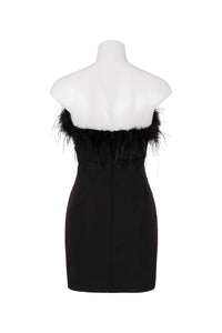 Black Mini Dress with Feather Trim