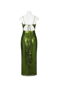 Metallic Green Midi Party Dress