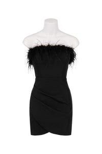 Black Mini Dress with Feather Trim