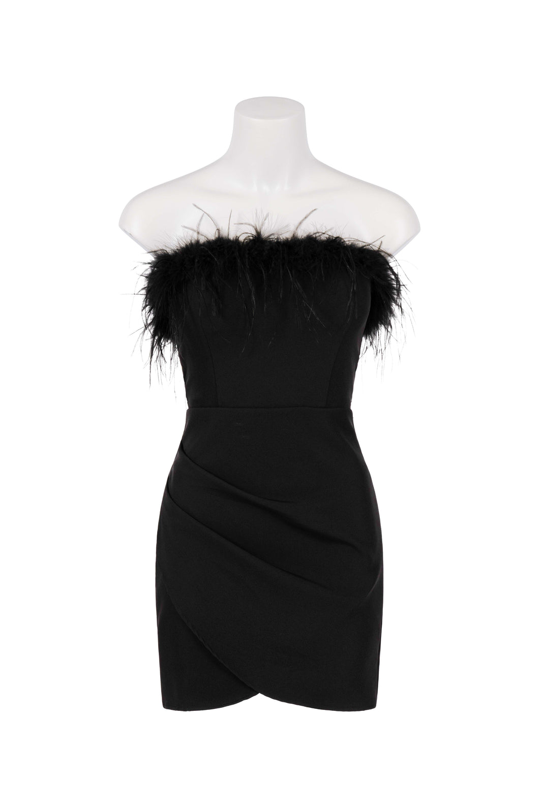 Black Mini Dress with Feather Trim