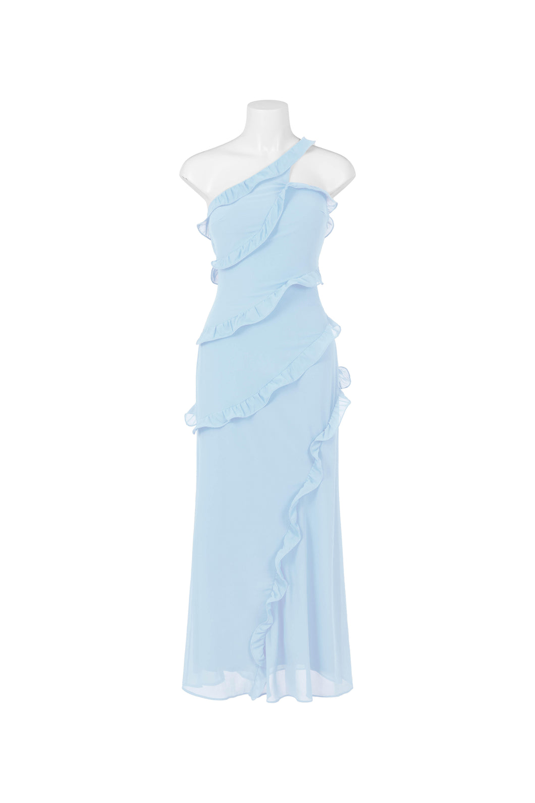 Blue Cocktail Midi with Ruffle Trims